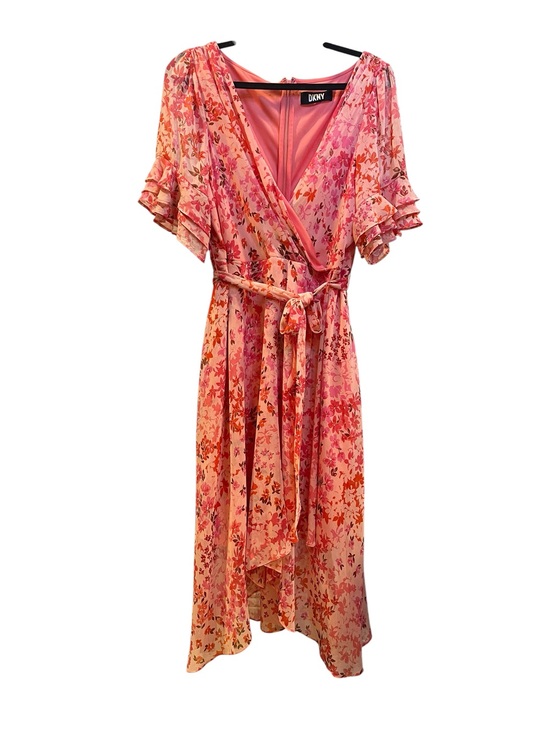 Dkny Dresses & Skirts - DKNY Pink and Coral Floral Wrap Midi Dress Sz 16